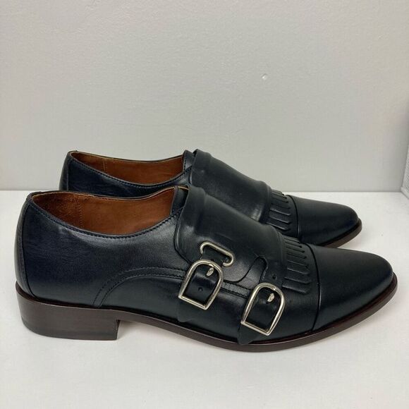 Ariat Two24 Leona Double Monk Strap Fringe Oxford Loafers Black Leather sz 8 B - Picture 1 of 7